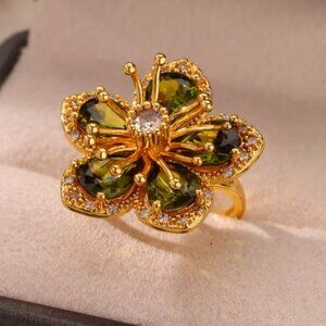 Anthropologie Blossom Haze Floral Gold Adjustable Ring